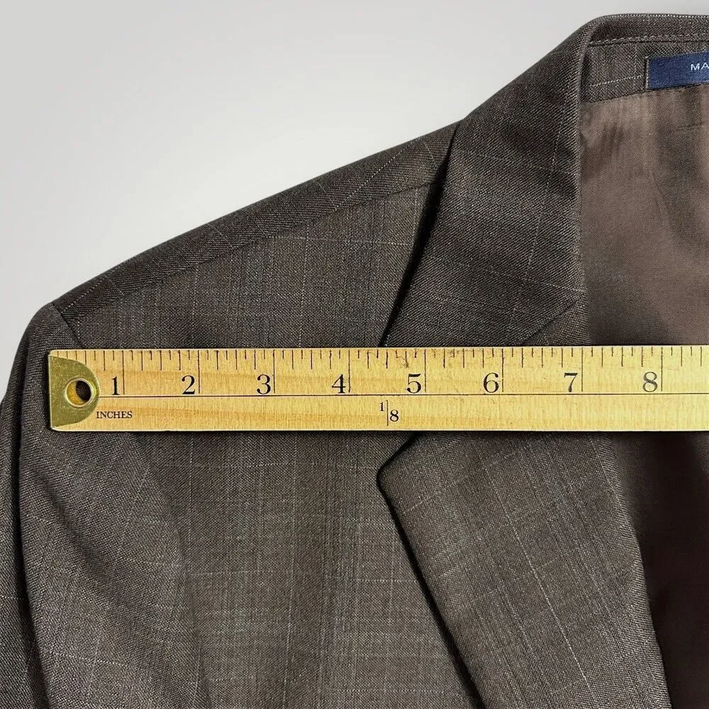 ABBOUD LORO PIANA 130*S Wool Mens Blazer Sport Coat Suit Jacket 44R Brown Plaid